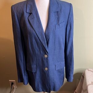 Talbots linen blend blue button front blazer jacket boyfriend longline